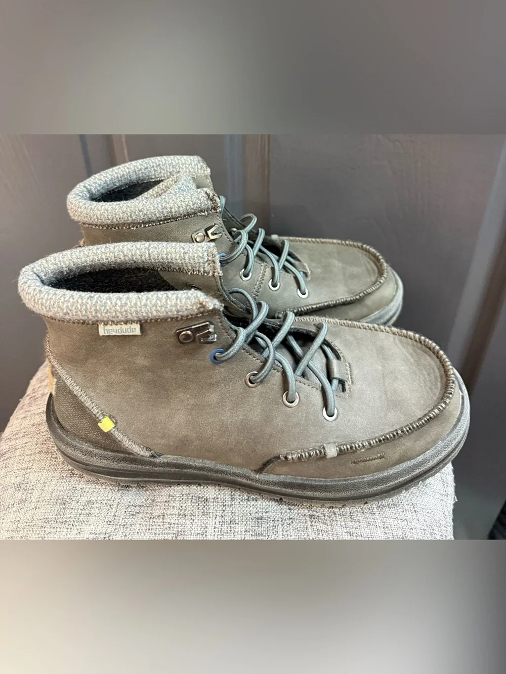 Hey Dude Kids Dark Gray Suede Moccasin Boots with Knit Collar